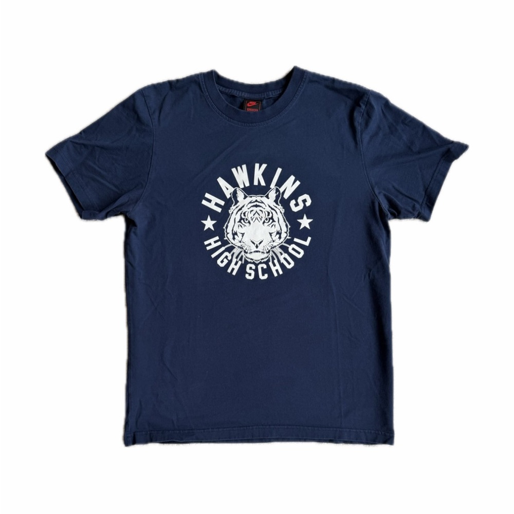 Nike Stranger Things Hawkins High School Navy Graphic Tee — Size Medium